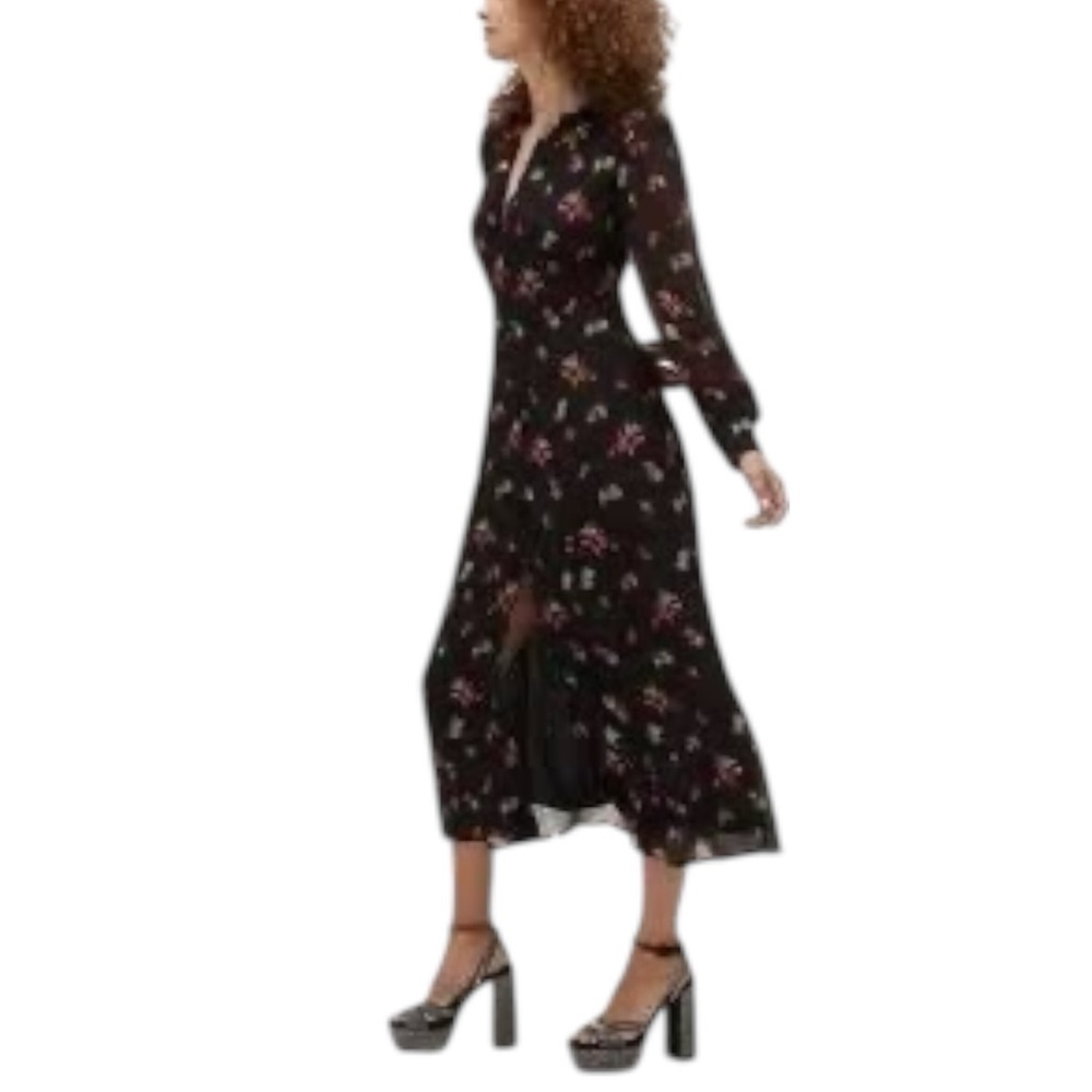 Hill House Cindra Midi Dress Black Ikat Floral Long Sleeve Excellent Size XS - Picture 2 of 10